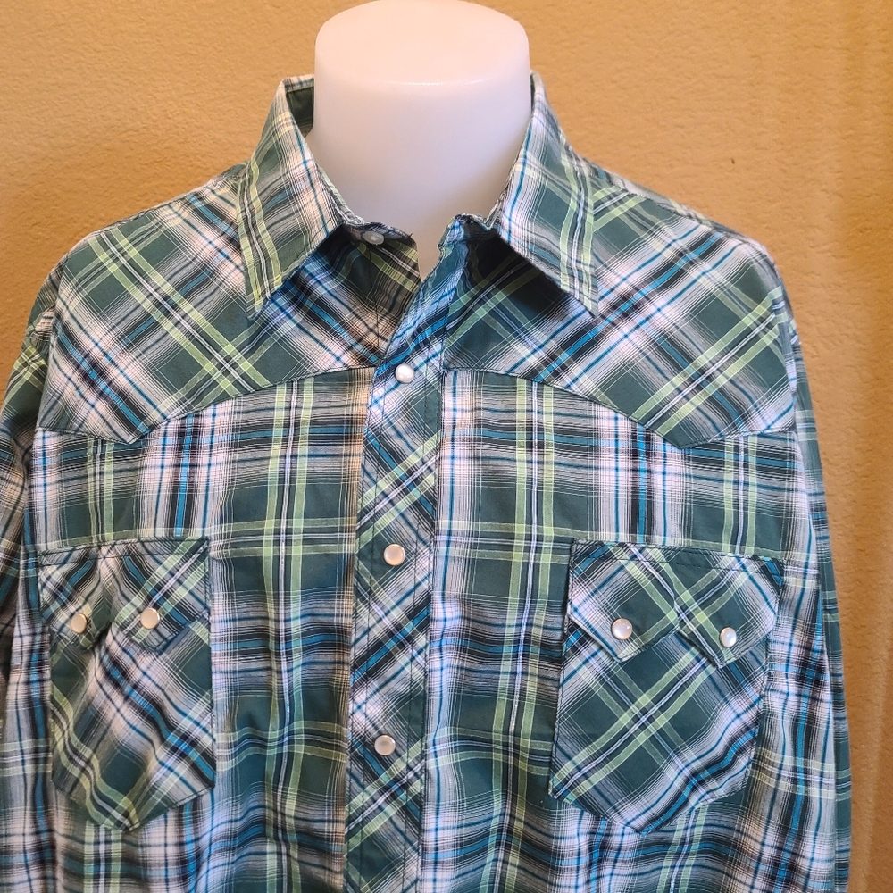 Wrangler Green and Blue Plaid Button Down Shirt 3XL